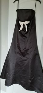 Black and white strapless formal gown